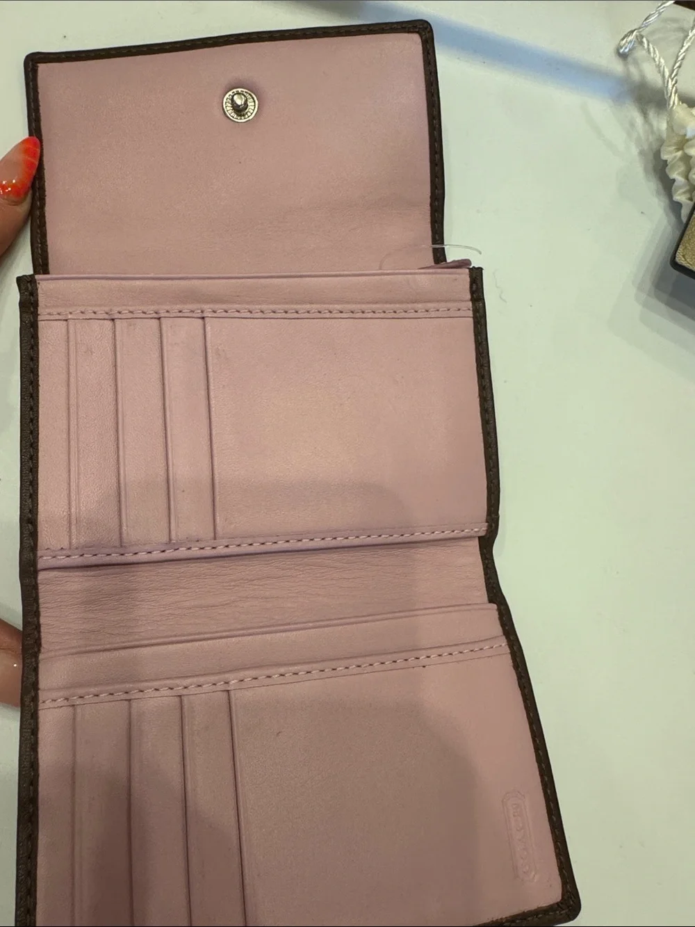 Coach Brown Leather Snap Wallet with Contrast Stitching